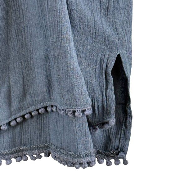 Lark+Grey Womens 1X Aztex Boho Embroidered Tunic Top Blue Pom-Pom Trim Sleeveles - Picture 5 of 8